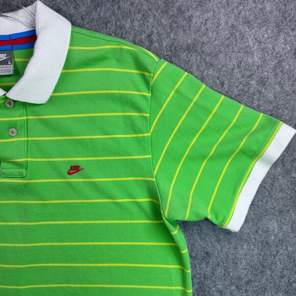 Nike Vintage Men's L Green Yellow Striped Golf Polo Shirt - Picture 6 of 6